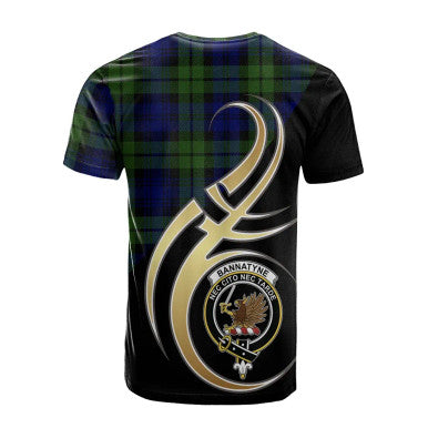 Scottish Bannatyne Clan Crest Tartan T-Shirt Believe in Me Back Side Tartan Plaid