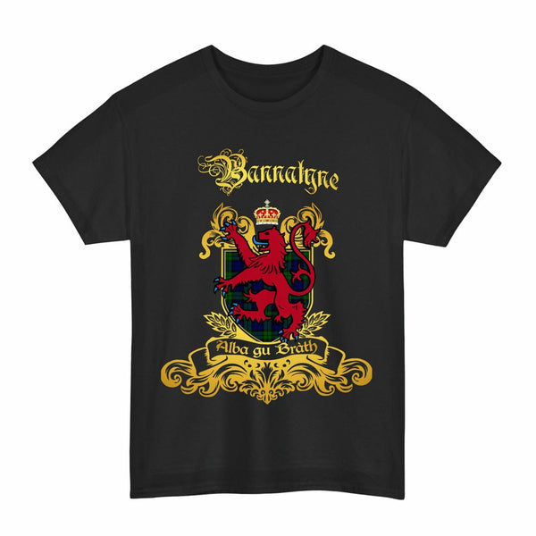 Scottish Bannatyne Clan Tartan Lion Rampant of Scotland T-Shirt Tartan Plaid Black Color