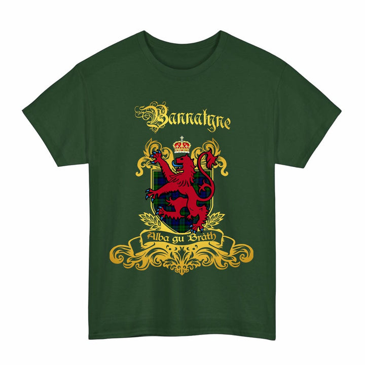 Scottish Bannatyne Clan Tartan Lion Rampant of Scotland T-Shirt Tartan Plaid Forest Green Color