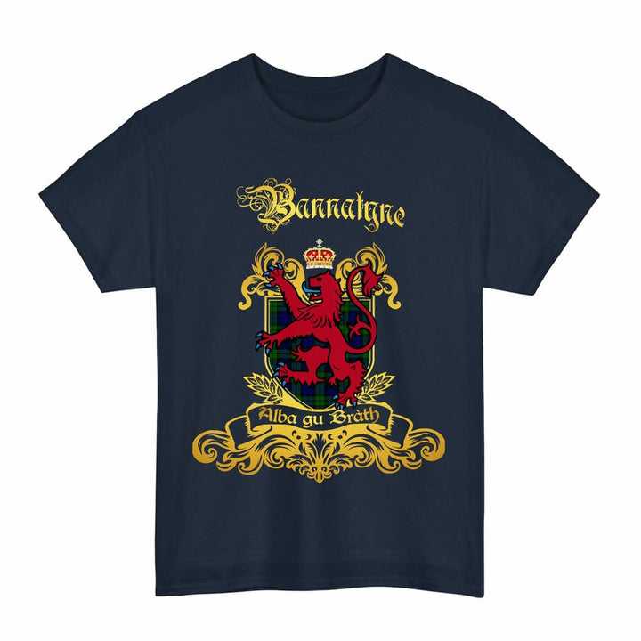 Scottish Bannatyne Clan Tartan Lion Rampant of Scotland T-Shirt Tartan Plaid Navy Color