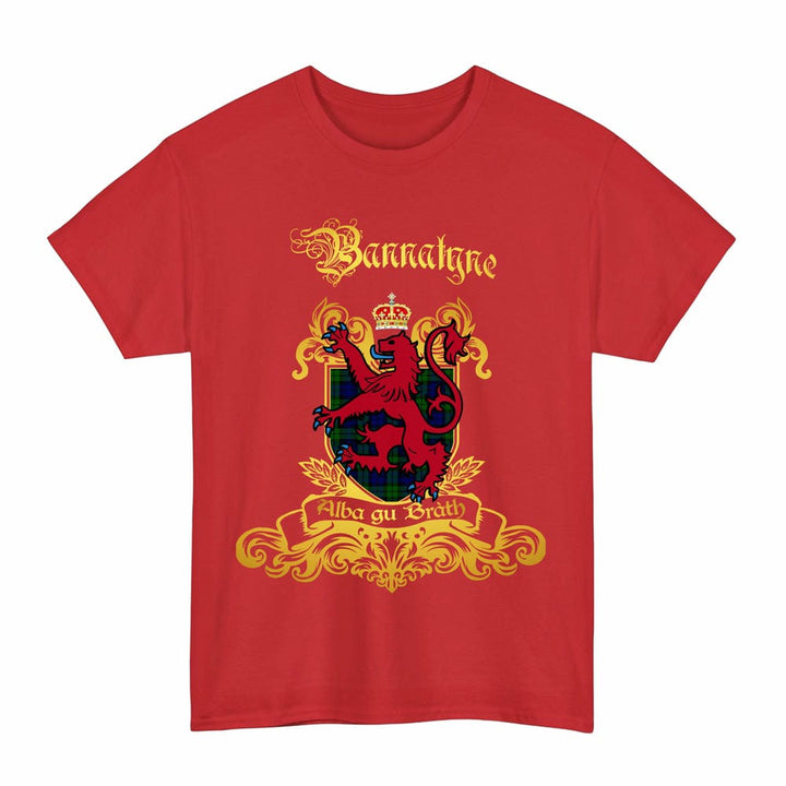 Scottish Bannatyne Clan Tartan Lion Rampant of Scotland T-Shirt Tartan Plaid Red Color
