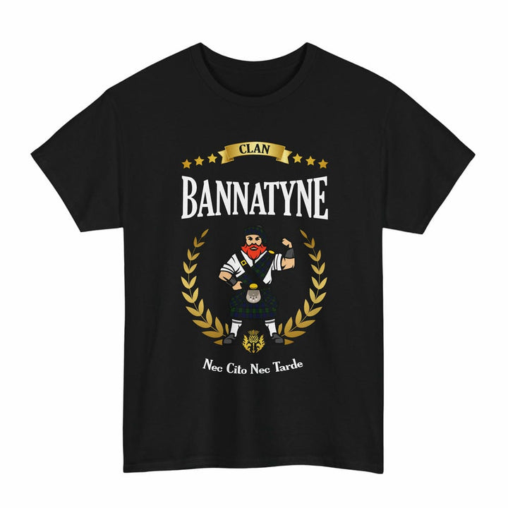Scottish Bannatyne Clan Tartan T-Shirt - Motto Scotsman Tartan Plaid Black Color