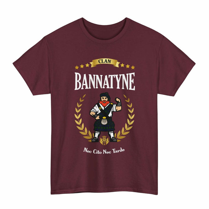 Scottish Bannatyne Clan Tartan T-Shirt - Motto Scotsman Tartan Plaid Maroon Color