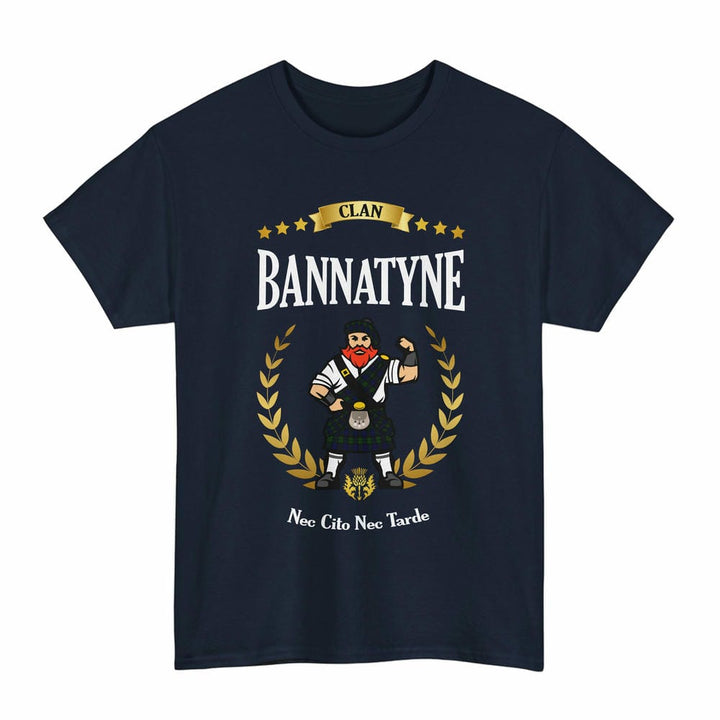 Scottish Bannatyne Clan Tartan T-Shirt - Motto Scotsman Tartan Plaid Navy Color