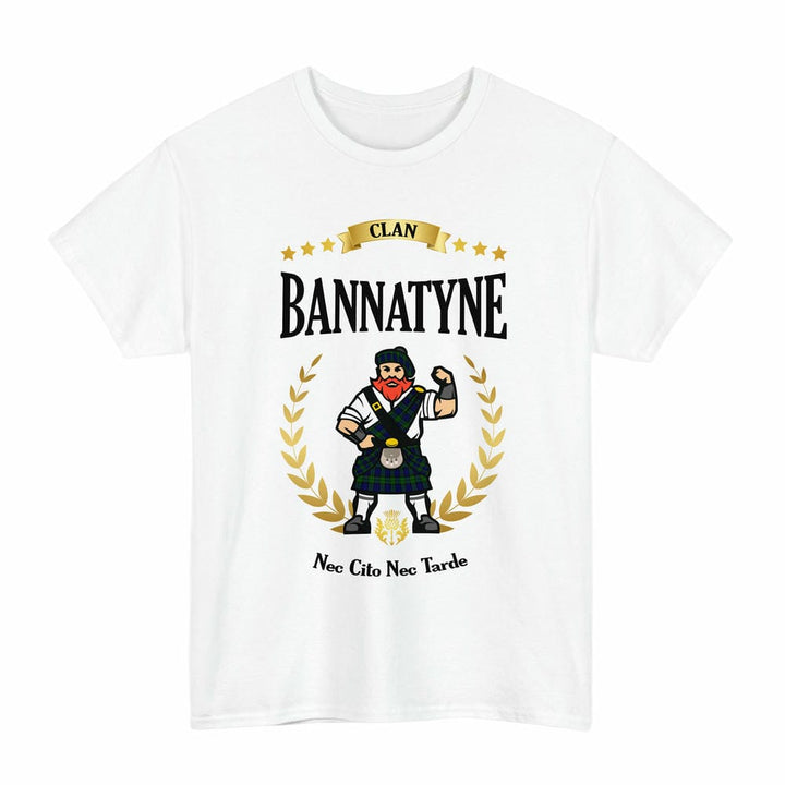 Scottish Bannatyne Clan Tartan T-Shirt - Motto Scotsman Tartan Plaid White Color