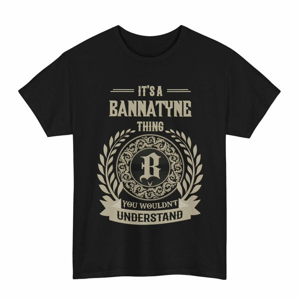 Scottish Bannatyne Clan Tartan T-Shirt - Vintage Family Name Tartan Plaid Black Color