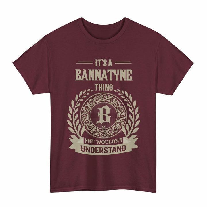 Scottish Bannatyne Clan Tartan T-Shirt - Vintage Family Name Tartan Plaid Maroon Color