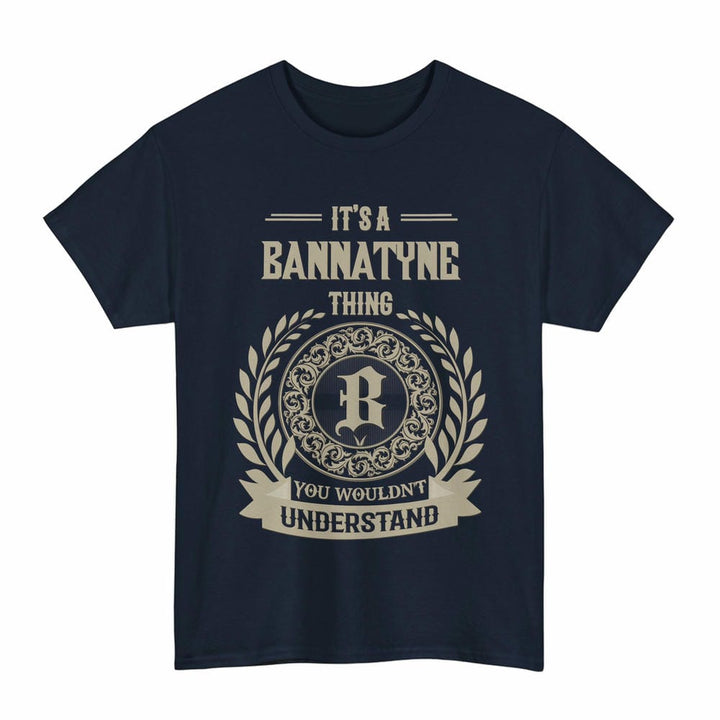 Scottish Bannatyne Clan Tartan T-Shirt - Vintage Family Name Tartan Plaid Navy Color
