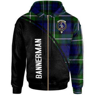 Scottish Bannerman Clan Crest Tartan Curve Hoodie Zip-up Tartan Plaid