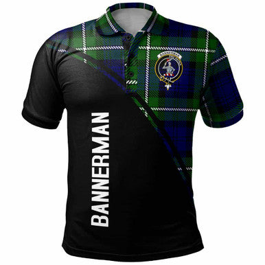 Scottish Bannerman Clan Crest Tartan Curve Polo Shirt Front Side Tartan Plaid