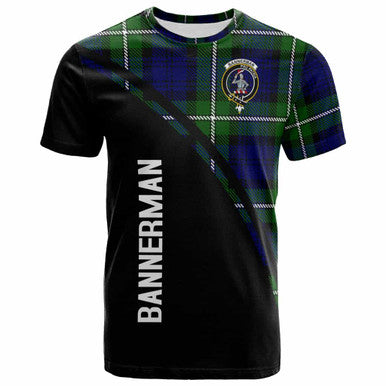 Scottish Bannerman Clan Crest Tartan Curve T-Shirt Front Side Tartan Plaid
