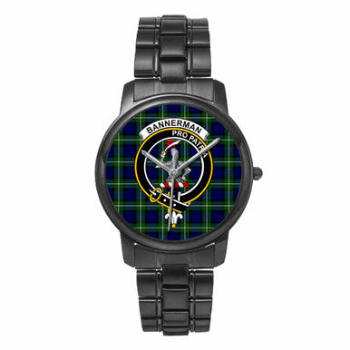 Scottish Bannerman Clan Crest Tartan Folding Clasp Steel Quartz Watches Tartan Plaid Black 1
