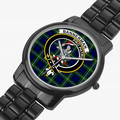 Scottish Bannerman Clan Crest Tartan Folding Clasp Steel Quartz Watches Tartan Plaid Black 2