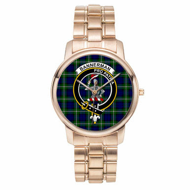 Scottish Bannerman Clan Crest Tartan Folding Clasp Steel Quartz Watches Tartan Plaid Rose Gold 1
