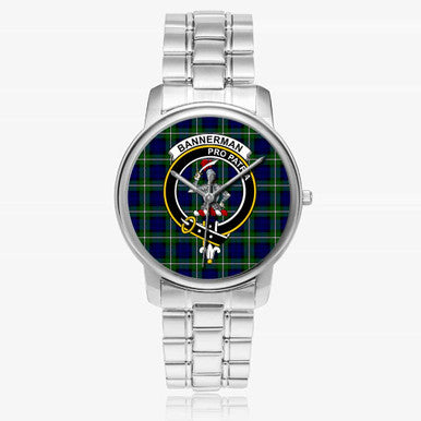 Scottish Bannerman Clan Crest Tartan Folding Clasp Steel Quartz Watches Tartan Plaid Silver 1