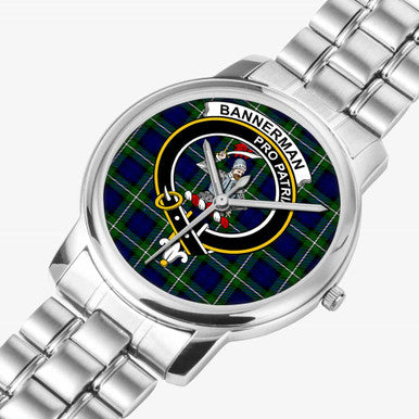 Scottish Bannerman Clan Crest Tartan Folding Clasp Steel Quartz Watches Tartan Plaid Silver 2