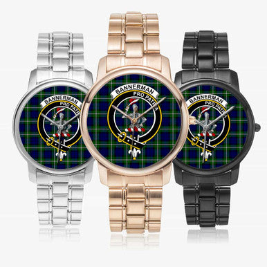 Scottish Bannerman Clan Crest Tartan Folding Clasp Steel Quartz Watches Tartan Plaid All