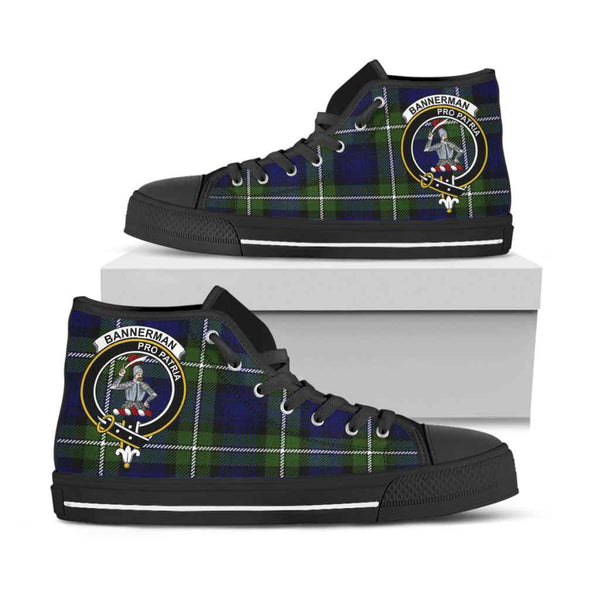 Scottish Bannerman Clan Crest Tartan High Top Shoes Black Sole Tartan Plaid