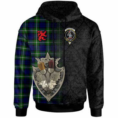 Scottish Bannerman Clan Crest Tartan Hoodie - Half Thistle Flowers Celtic Design Front Side Tartan Plaid