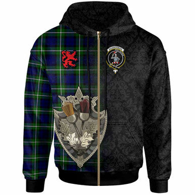Scottish Bannerman Clan Crest Tartan Hoodie - Half Thistle Flowers Celtic Design Zip-up Tartan Plaid