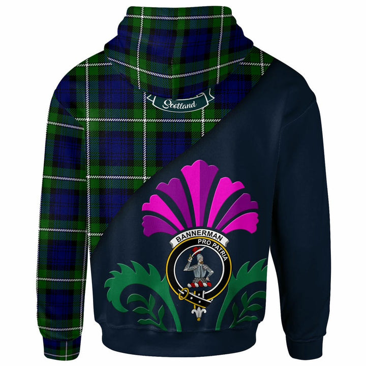 Scottish Bannerman Clan Crest Tartan Hoodie - Scotland Thistle Style Back Side Tartan Plaid