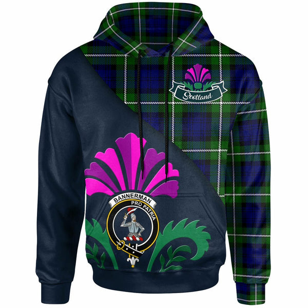 Scottish Bannerman Clan Crest Tartan Hoodie - Scotland Thistle Style Front Side Tartan Plaid