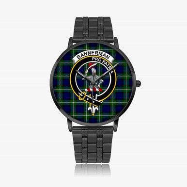 Scottish Bannerman Clan Crest Tartan Instafamous Steel Quartz Watches Tartan Plaid Black 1