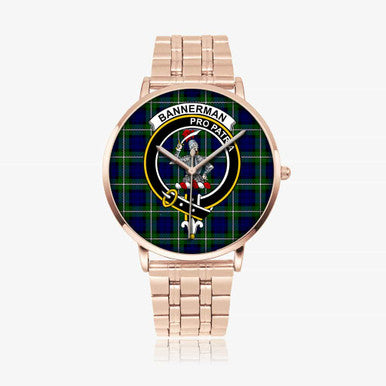 Scottish Bannerman Clan Crest Tartan Instafamous Steel Quartz Watches Tartan Plaid Rose Gold 1
