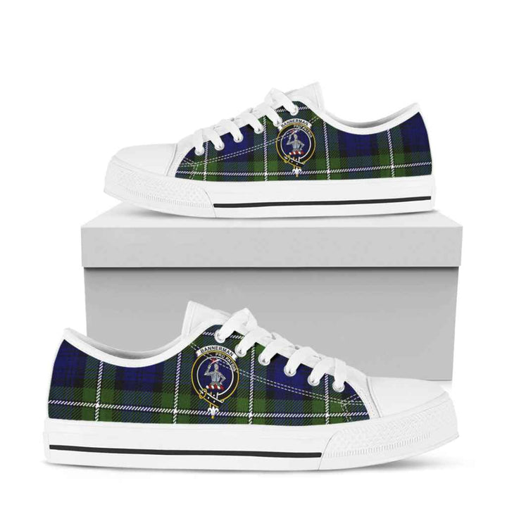 Scottish Bannerman Clan Crest Tartan Low Top Shoes Tartan Plaid White