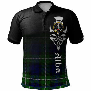 Scottish Bannerman Clan Crest Tartan Polo Shirt - Alba Gu Brath Family Crest Celtic Inspired Front Side Tartan Plaid