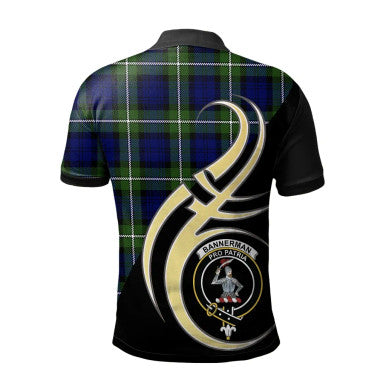 Scottish Bannerman Clan Crest Tartan Polo Shirt Believe in Me Back Side Tartan Plaid