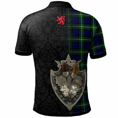 Scottish Bannerman Clan Crest Tartan Polo Shirt - Half Thistle Flowers Celtic Design Back Side Tartan Plaid