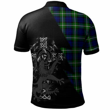 Scottish Bannerman Clan Crest Tartan Polo Shirt - Lion Rampant Celtic Cross Flash Style Back Side Tartan Plaid