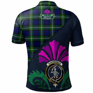 Scottish Bannerman Clan Crest Tartan Polo Shirt - Scotland Thistle Style Back Side Tartan Plaid