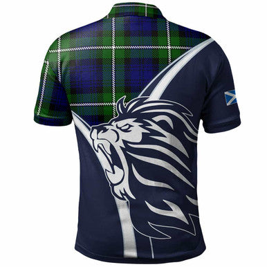Scottish Bannerman Clan Crest Tartan Polo Shirt - Scottish Flag With Lion Back Side Tartan Plaid