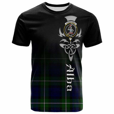 Scottish Bannerman Clan Crest Tartan T-Shirt - Alba Gu Brath Family Crest Celtic Inspired Front Side Tartan Plaid