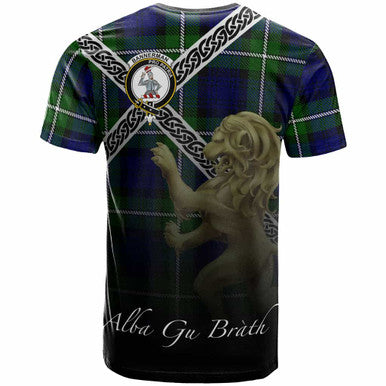 Scottish Bannerman Clan Crest Tartan T-Shirt - Celtic With Scotland Lion Back Side Tartan Plaid