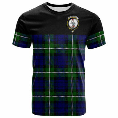 Scottish Bannerman Clan Crest Tartan T-Shirt - Horizontal Style Front Side Tartan Plaid