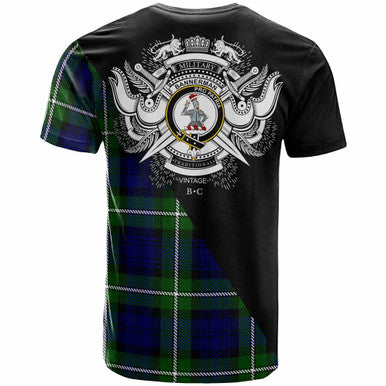 Scottish Bannerman Clan Crest Tartan T-Shirt - Military Logo Back Side Tartan Plaid