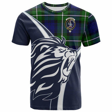 Scottish Bannerman Clan Crest Tartan T-Shirt - Scottish Flag With Lion Front Side Tartan Plaid