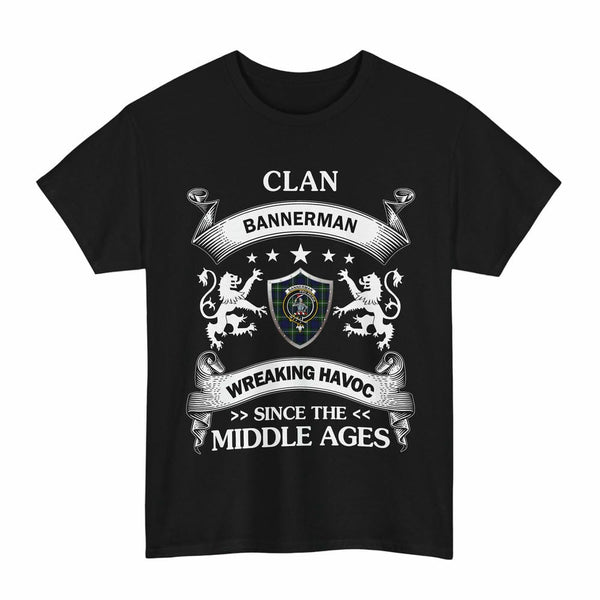 Scottish Bannerman Clan Crest Tartan T-Shirt Wreaking Havoc Design Tartan Plaid Black Color