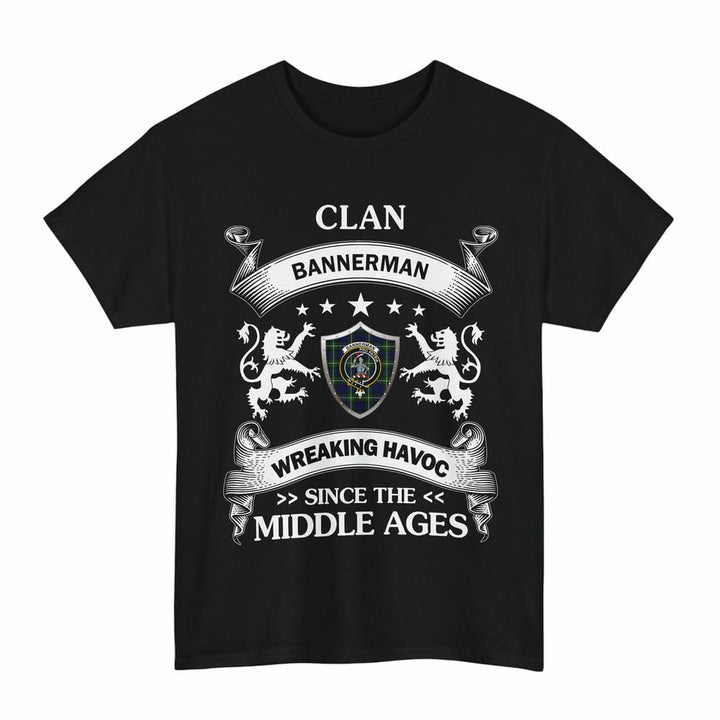 Scottish Bannerman Clan Crest Tartan T-Shirt Wreaking Havoc Design Tartan Plaid Black Color