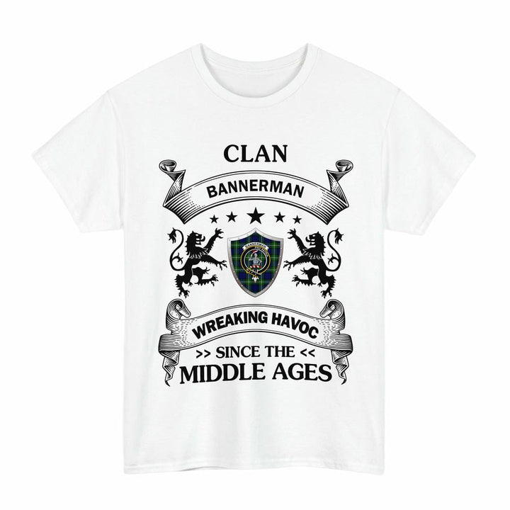 Scottish Bannerman Clan Crest Tartan T-Shirt Wreaking Havoc Design Tartan Plaid White Color