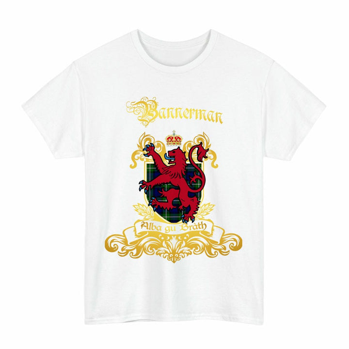 Scottish Bannerman Clan Tartan Lion Rampant of Scotland T-Shirt Tartan Plaid White Color