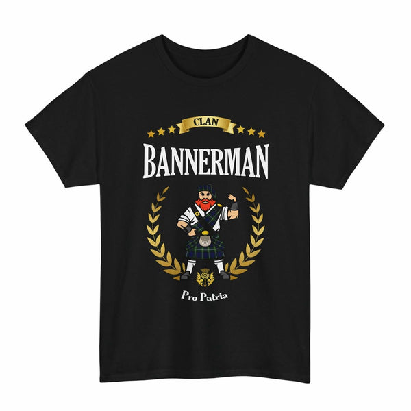 Scottish Bannerman Clan Tartan T-Shirt - Motto Scotsman Tartan Plaid Black Color