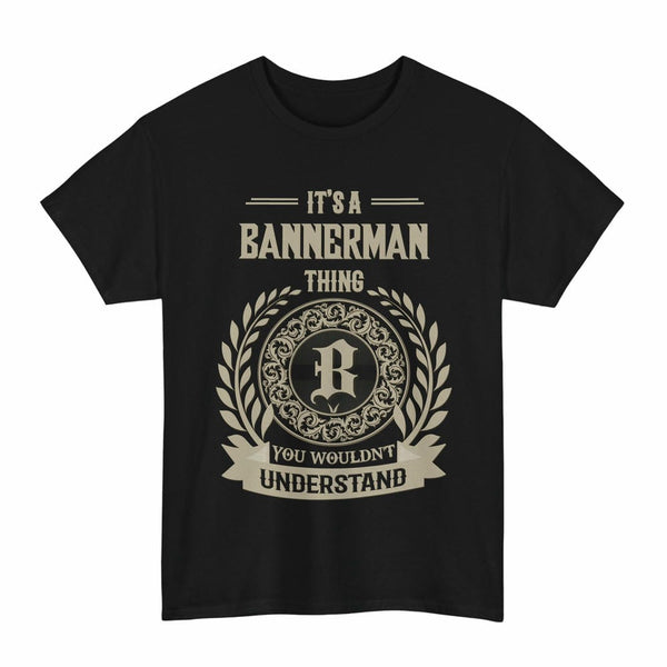 Scottish Bannerman Clan Tartan T-Shirt - Vintage Family Name Tartan Plaid Black Color