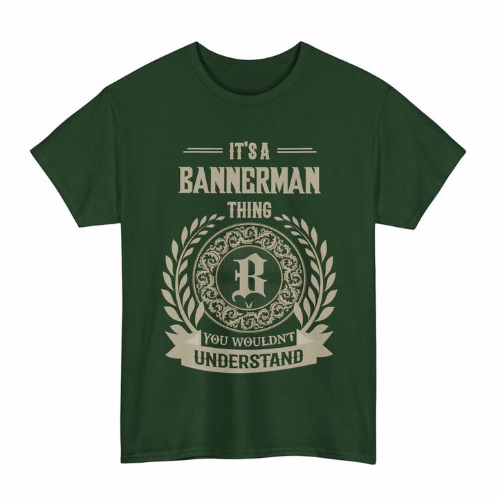 Scottish Bannerman Clan Tartan T-Shirt - Vintage Family Name Tartan Plaid Forest Green Color