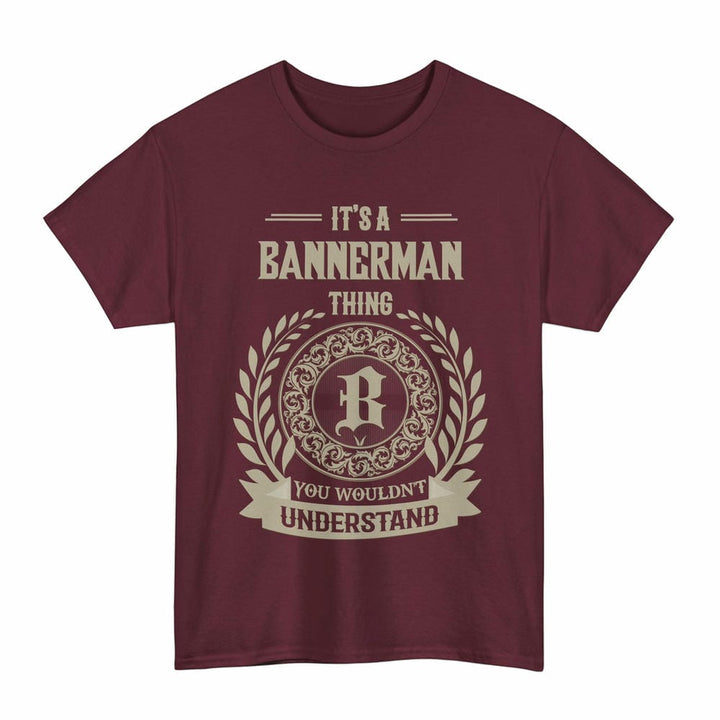 Scottish Bannerman Clan Tartan T-Shirt - Vintage Family Name Tartan Plaid Maroon Color