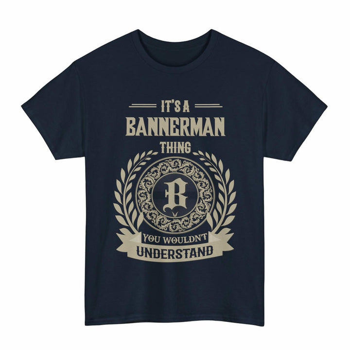 Scottish Bannerman Clan Tartan T-Shirt - Vintage Family Name Tartan Plaid Navy Color