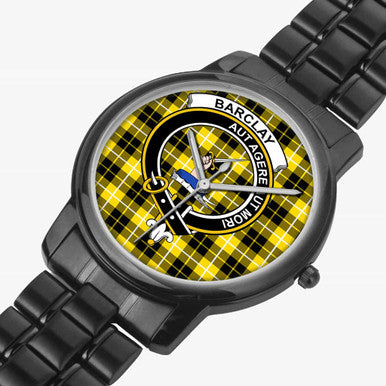 Scottish Barclay Clan Crest Tartan Folding Clasp Steel Quartz Watches Tartan Plaid Black 2